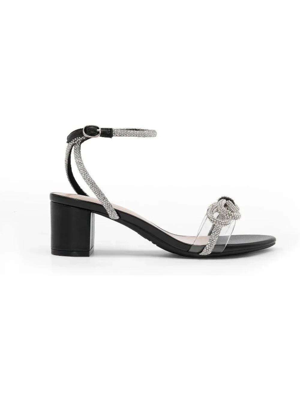 Dream Pairs Women's Black Open Toe Rhinestone Double Bow Chunky Sandals